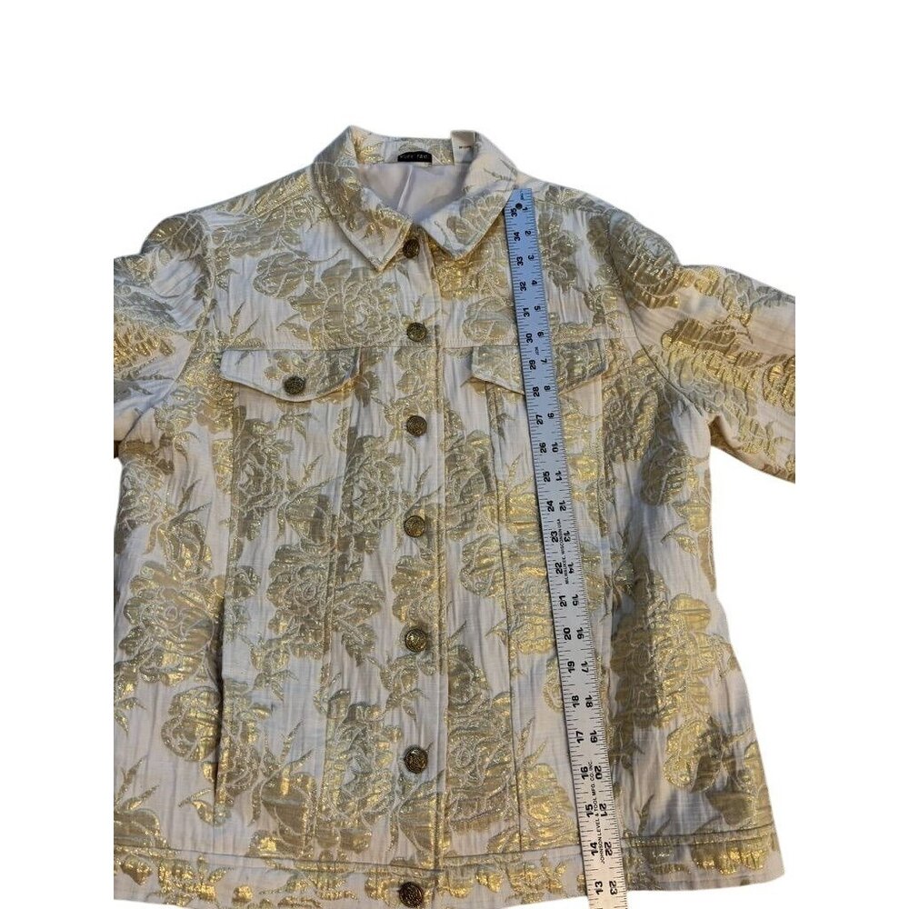 Laura Ashley Gold Metallic Floral Jacket Size Medium - Picture 4 of 10